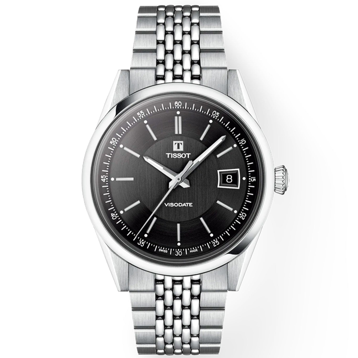 Tissot Visodate 39mm Black Dial Steel Bracelet Mens Automatic Watch - Berry's Jewellers