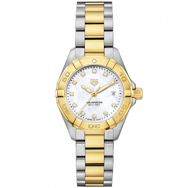 Aquaracer 27mm Two-Tone White Mother of Pearl Diamond Dial Watch