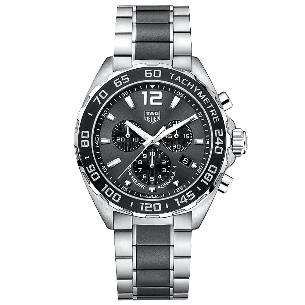 TAG Heuer Formula 1 43mm Anthracite/Black Dial Chronograph Bracelet Watch - Berry's Jewellers