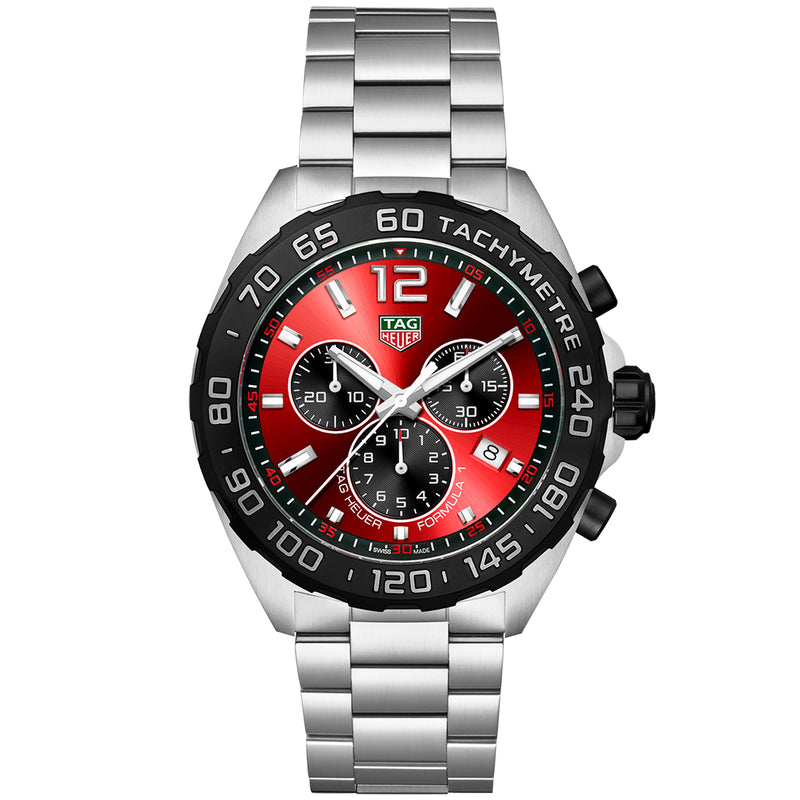 Formula 1 Chronograph 43mm Red Sunray Dial Mens Bracelet Watch
