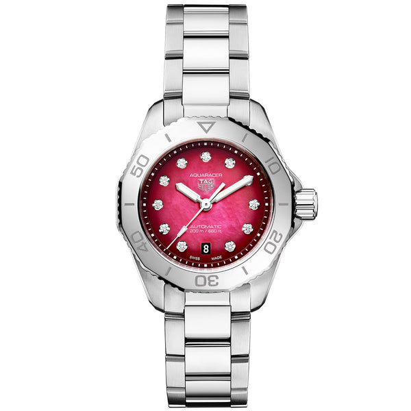 TAG Heuer Aquaracer Professional 200 Date 30mm Red Diamond Dial Automatic Watch - Berry's Jewellers