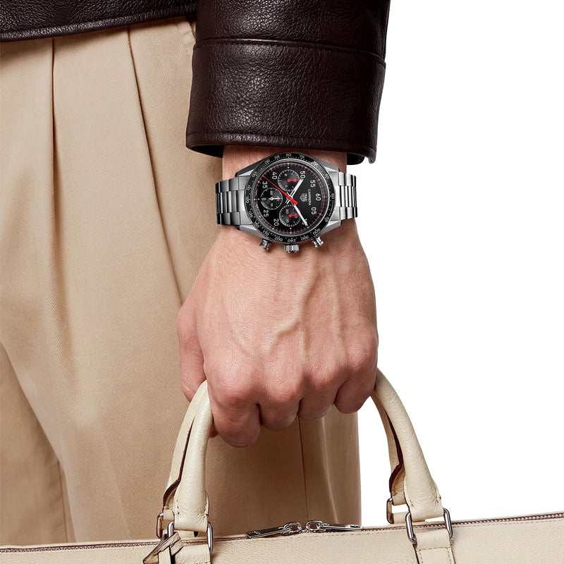 Carrera Chronograph Sport 42mm Black Dial Mens Bracelet Watch