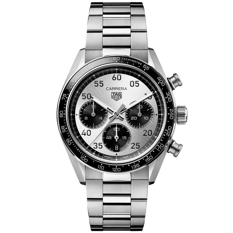 Carrera Chronograph Sport 42mm Silver 'Panda' Dial Mens Bracelet Watch