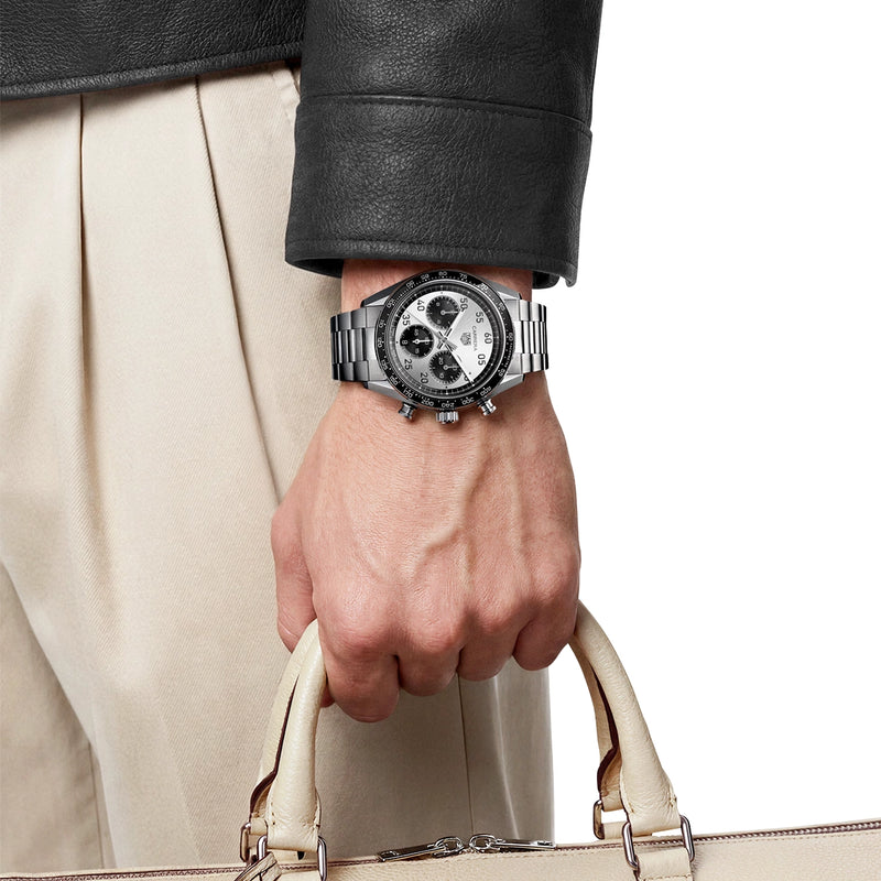 Carrera Chronograph Sport 42mm Silver 'Panda' Dial Mens Bracelet Watch