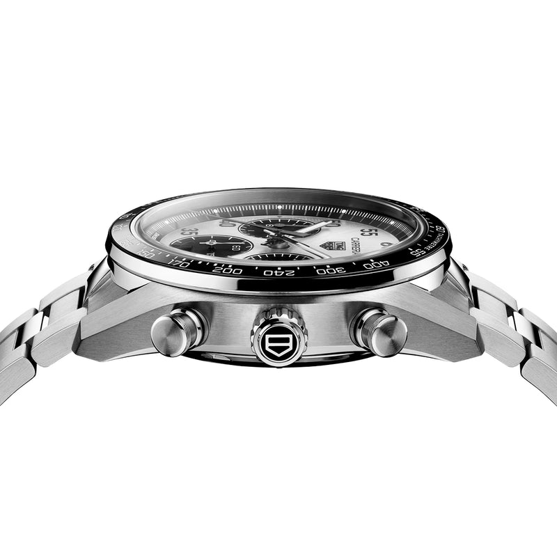 Carrera Chronograph Sport 42mm Silver 'Panda' Dial Mens Bracelet Watch