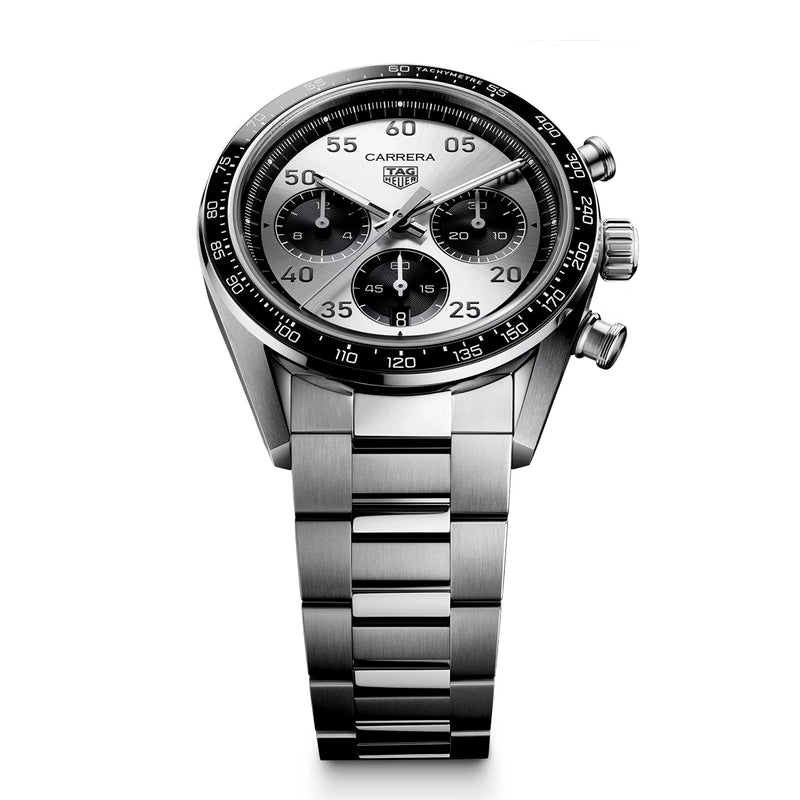 Carrera Chronograph Sport 42mm Silver 'Panda' Dial Mens Bracelet Watch