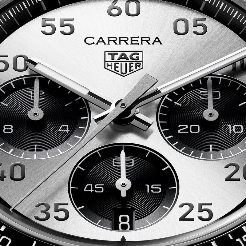 Carrera Chronograph Sport 42mm Silver 'Panda' Dial Mens Bracelet Watch