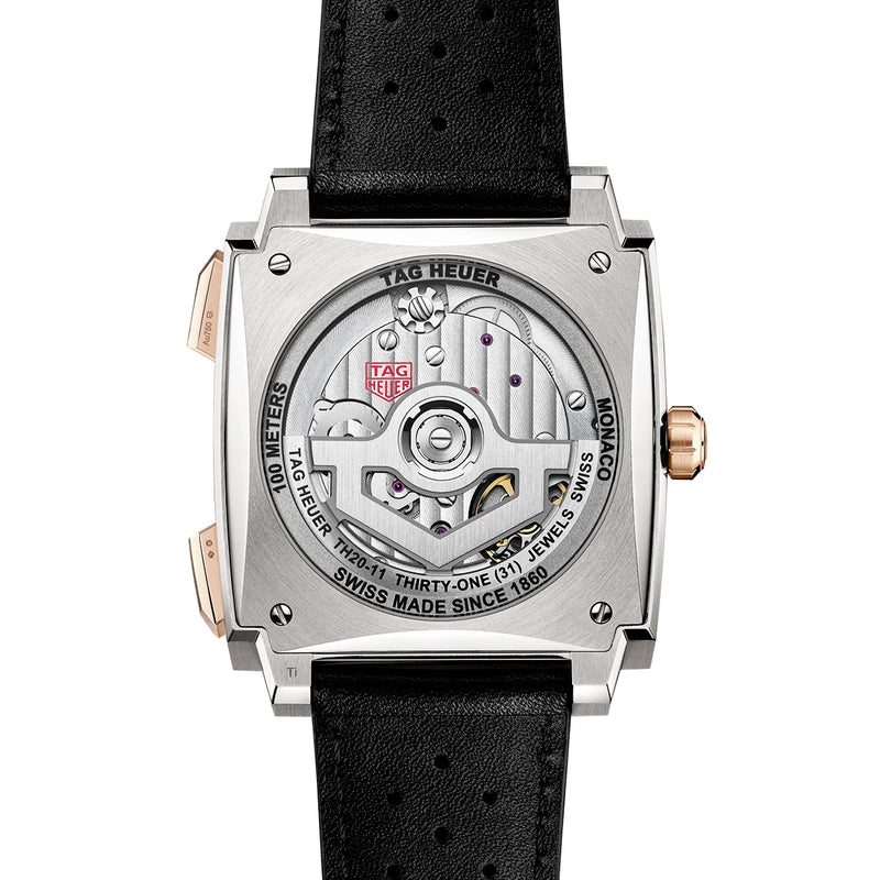 TAG Heuer Monaco Chronograph 39mm Titanium & 18ct Rose Gold Strap Watch - Berry's Jewellers