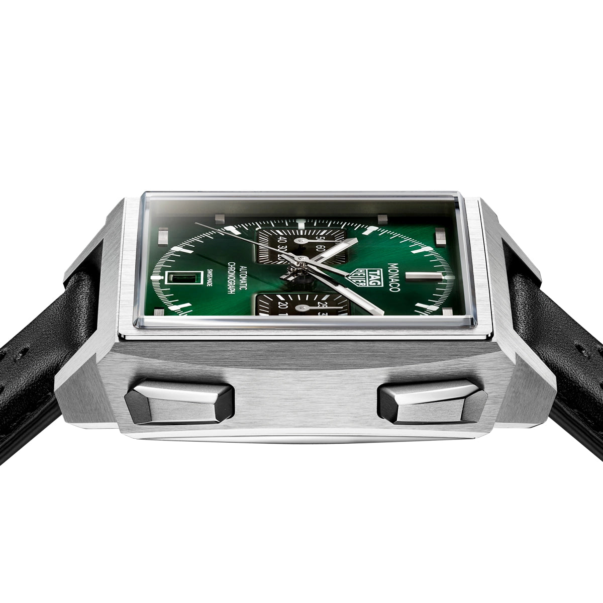 TAG Heuer Monaco Chronograph 39mm Titanium Green Dial Automatic Strap Watch - Berry's Jewellers