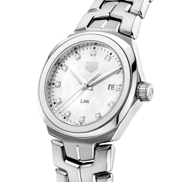 TAG Heuer Link 32mm White Mother of Pearl Diamond Dial Ladies Watch - Berry's Jewellers
