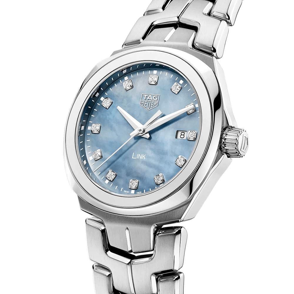Link 32mm Blue Mother of Pearl Diamond Dial Ladies Bracelet Watch