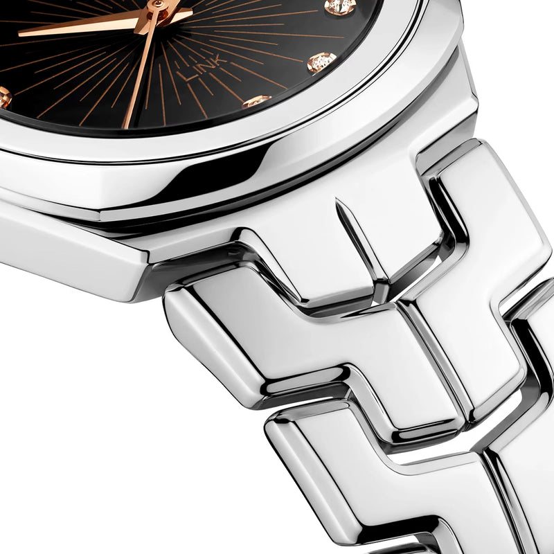 TAG Heuer Link Date 32mm Black & Rose Diamond Dial Ladies Bracelet Watch - Berry's Jewellers