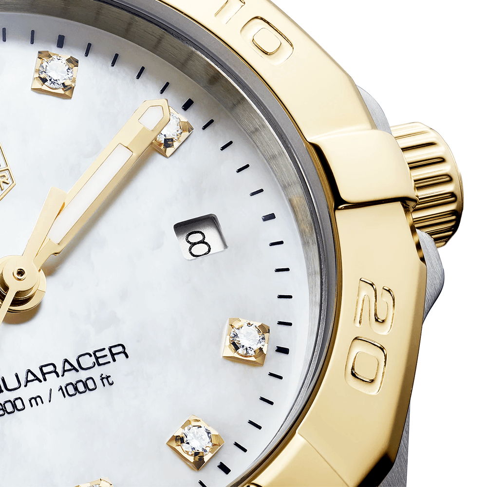 Aquaracer 27mm Two-Tone White Mother of Pearl Diamond Dial Watch