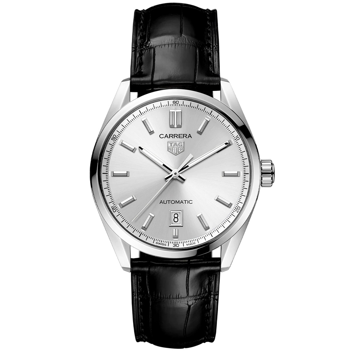 Carrera 39mm Silver Dial Men's Automatic Leather Strap Watch