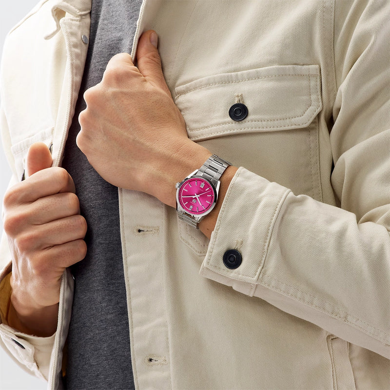 TAG Heuer Carrera Date 36mm Vibrant Pink Index Dial Ladies Bracelet Watch - Berry's Jewellers