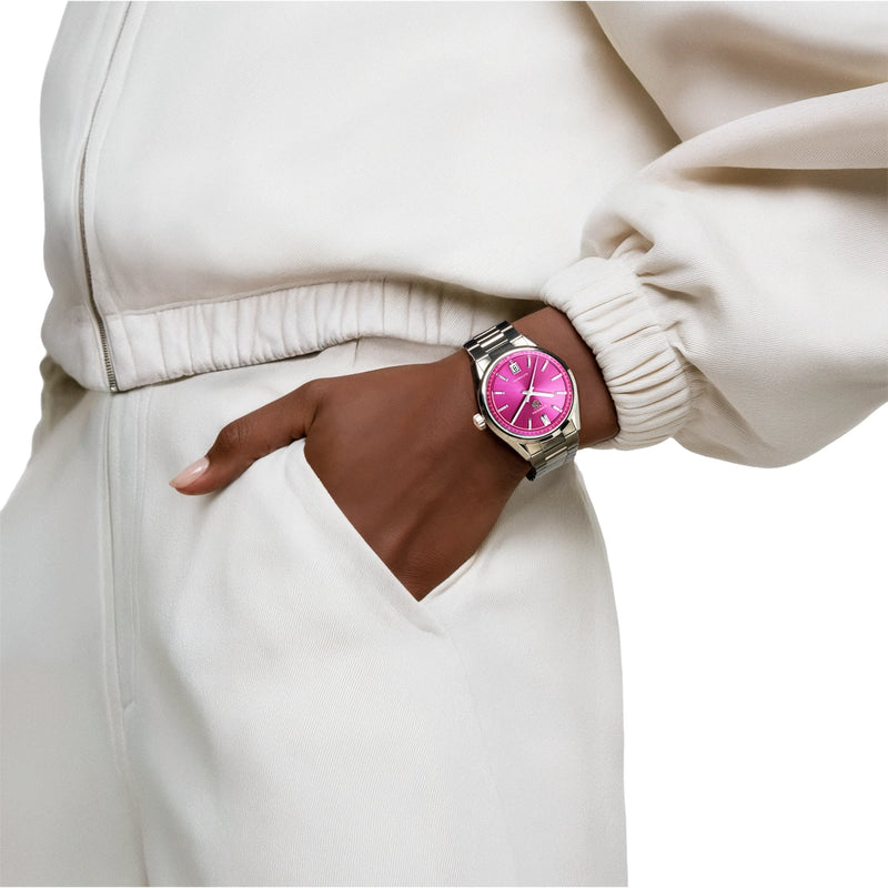 TAG Heuer Carrera Date 36mm Vibrant Pink Index Dial Ladies Bracelet Watch - Berry's Jewellers