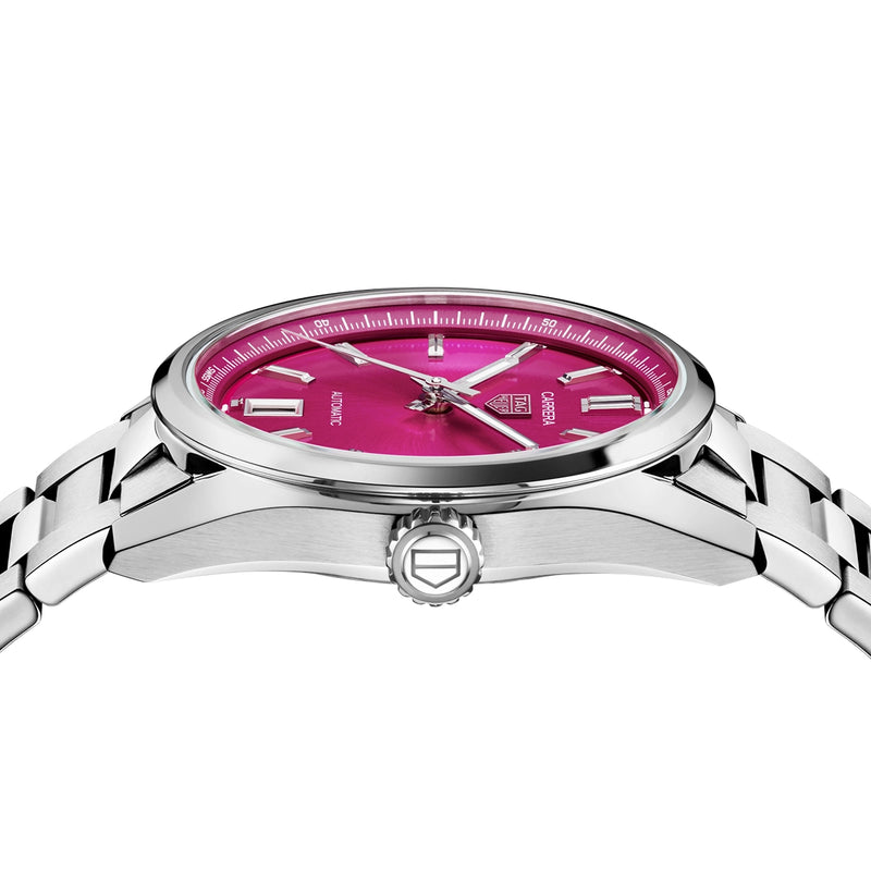 TAG Heuer Carrera Date 36mm Vibrant Pink Index Dial Ladies Bracelet Watch - Berry's Jewellers