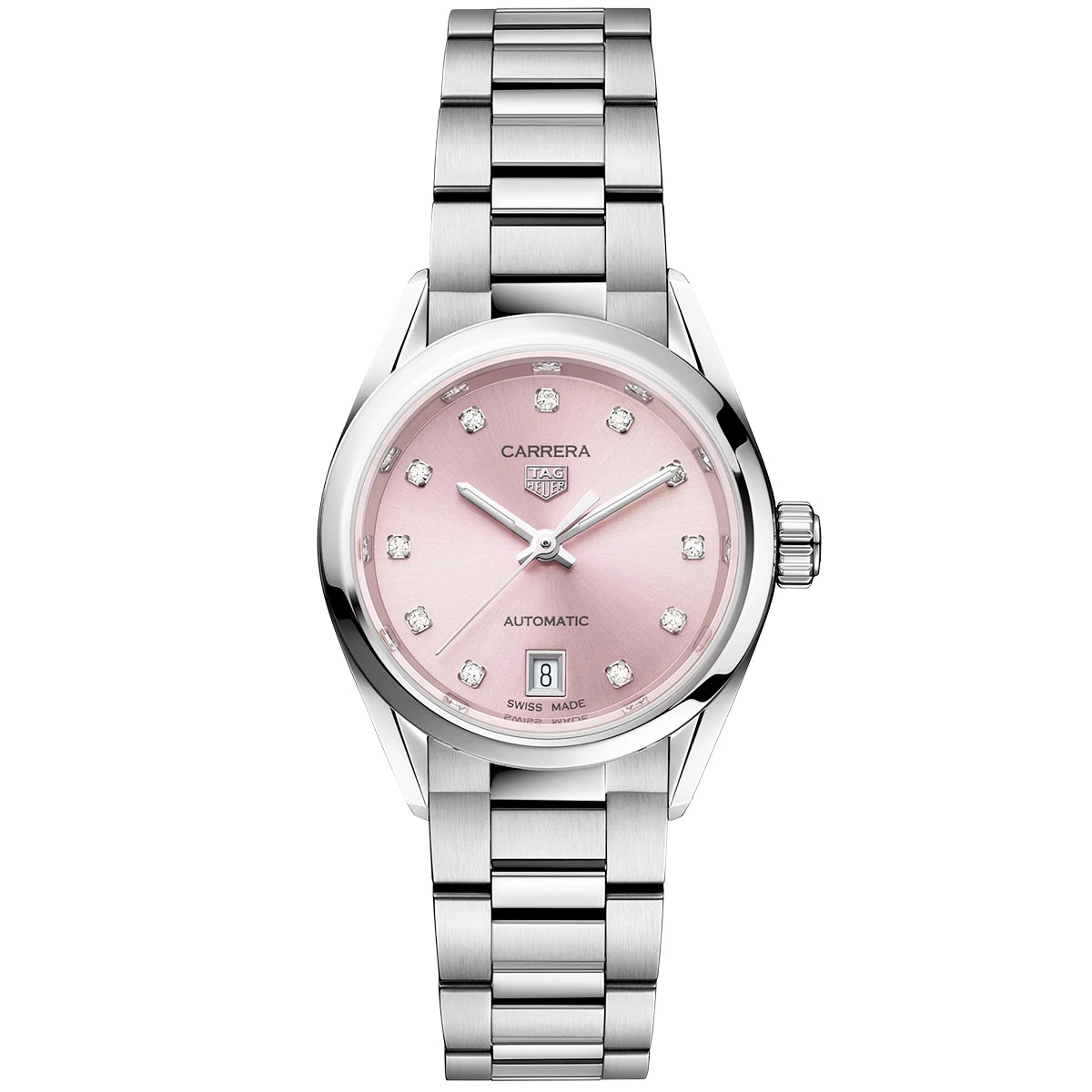 Carrera 29mm Pink Sunray Diamond Dial Ladies Automatic Bracelet Watch