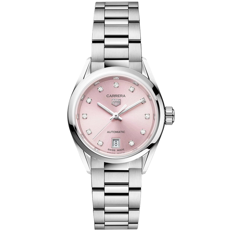 Carrera 29mm Pink Sunray Diamond Dial Ladies Automatic Bracelet Watch