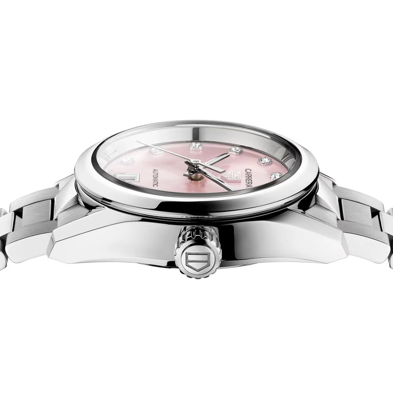 Carrera 29mm Pink Sunray Diamond Dial Ladies Automatic Bracelet Watch