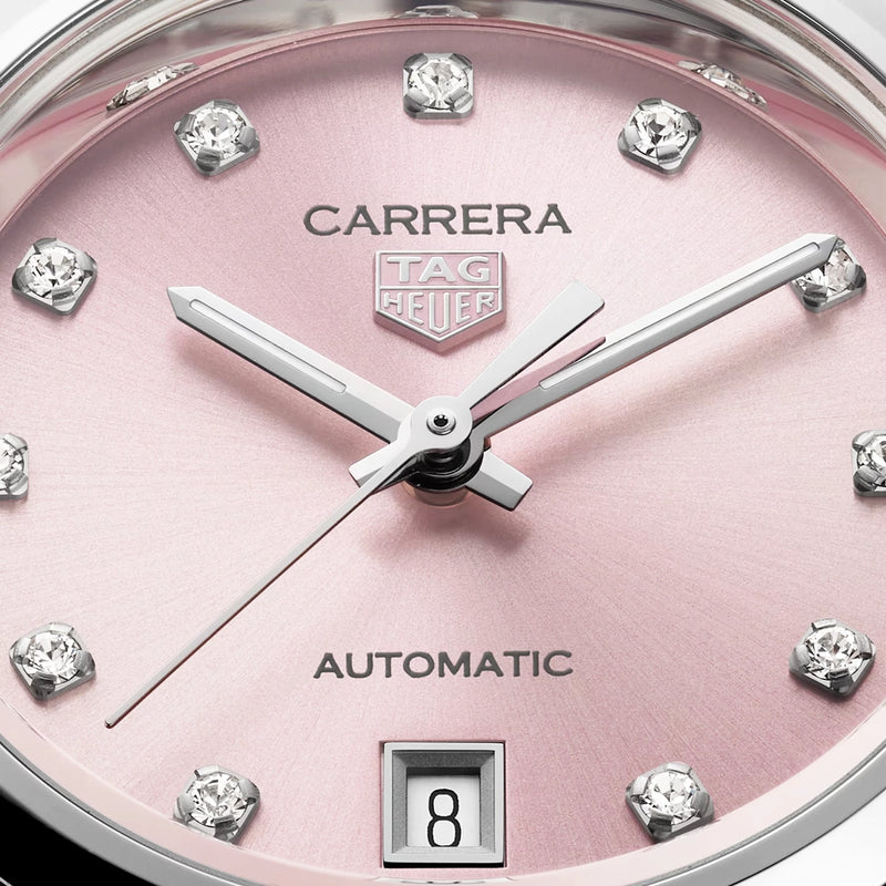 Carrera 29mm Pink Sunray Diamond Dial Ladies Automatic Bracelet Watch