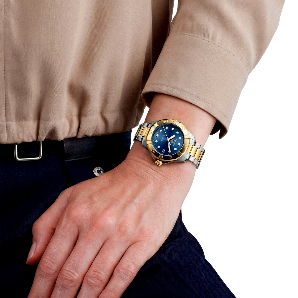 Aquaracer Professional 200 Solargraph Blue Diamond Dial Two-Tone Watch