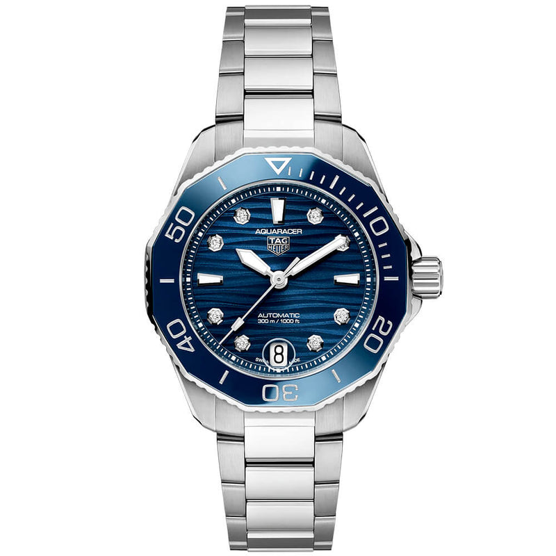 TAG Heuer Aquaracer 36mm Blue Diamond Dial Automatic Bracelet Watch - Berry's Jewellers