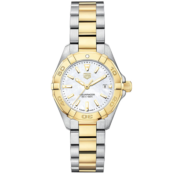 Aquaracer 27mm Two-Tone White Mother of Pearl Dial Bracelet Watch