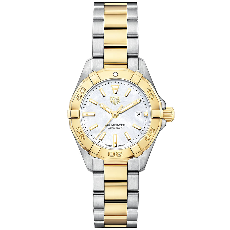 Aquaracer 27mm Two-Tone White Mother of Pearl Dial Bracelet Watch