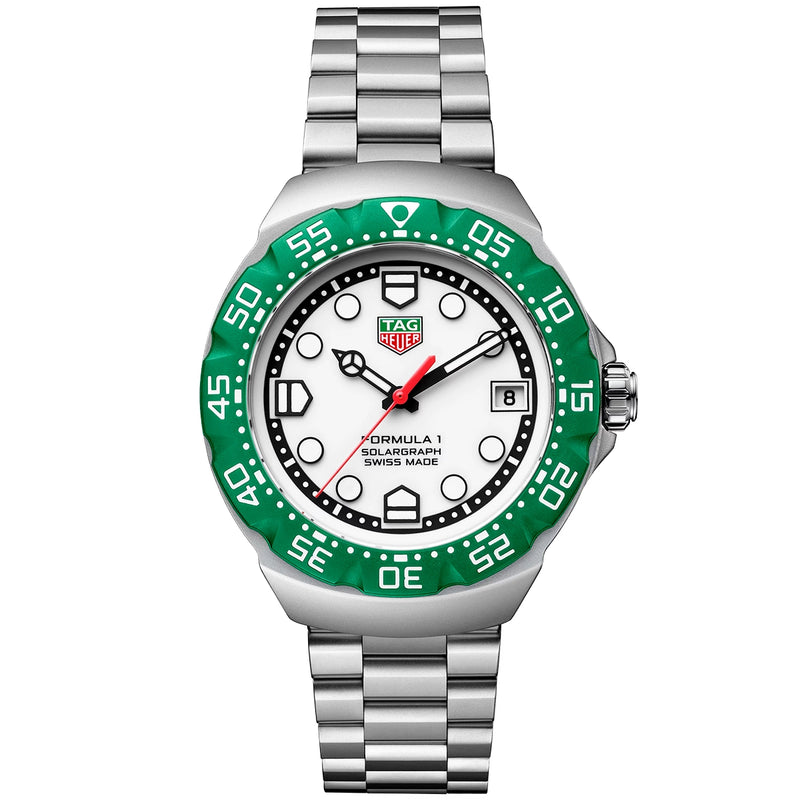 Formula 1 Solargraph 38mm White Dial & Green Bezel Mens Watch