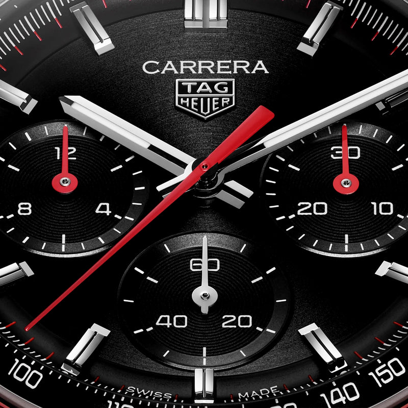 Carrera 41mm Black/Red Dial Automatic Chronograph Bracelet Watch
