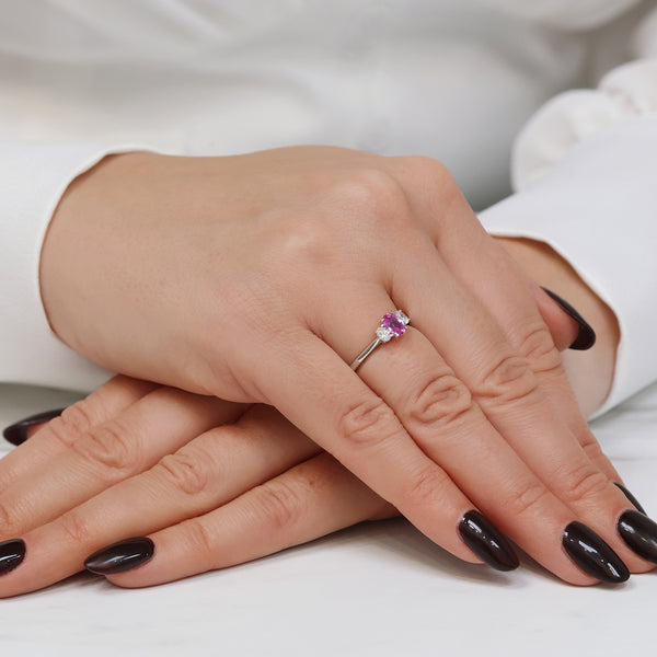 Berry's Platinum Oval Cut Pink Sapphire And Diamond Three Stone Ring - Berry's Jewellers