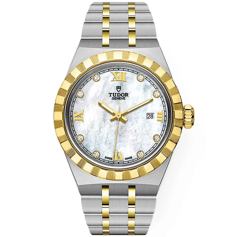 Royal 28mm Two-Tone White Mother of Pearl Diamond Dial Watch