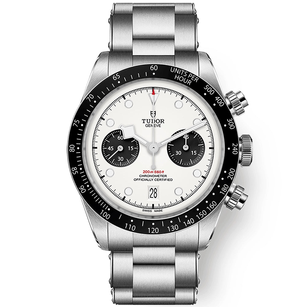 TUDOR Black Bay Chrono 41mm Panda Dial Three-Link Bracelet Watch - Berry's Jewellers