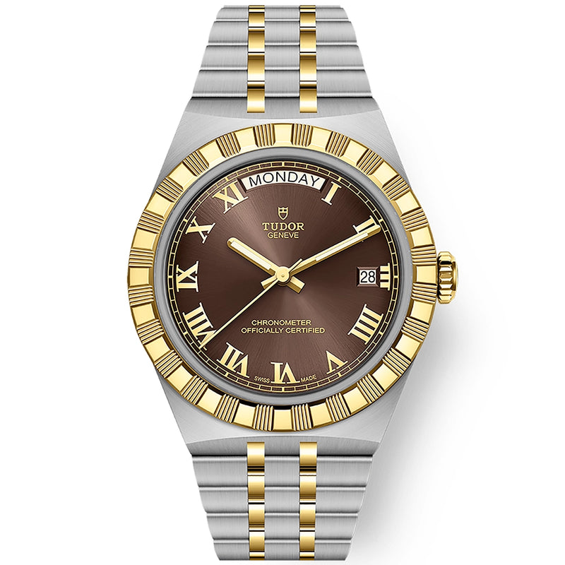 TUDOR Royal Date/Day 40mm Two-Tone Brown Dial Mens Automatic Watch - Berry's Jewellers
