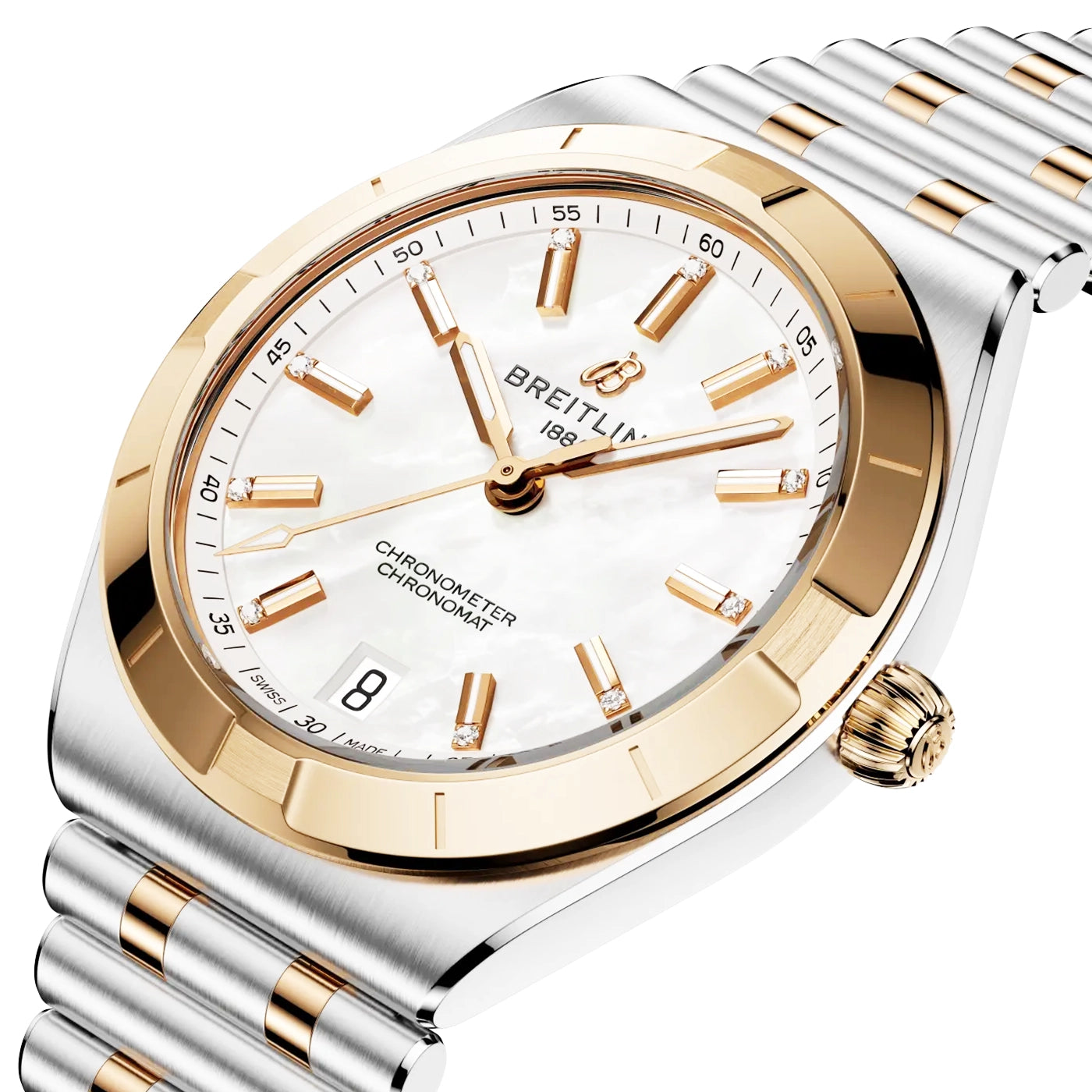 Chronomat 36mm Two-Tone White Mother of Pearl Diamond Dial Watch