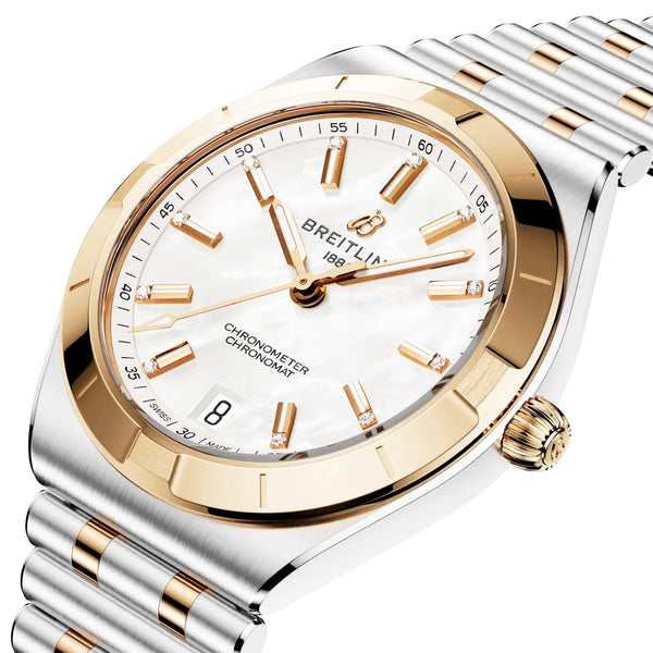 Chronomat 36mm Two-Tone White Mother of Pearl Diamond Dial Watch