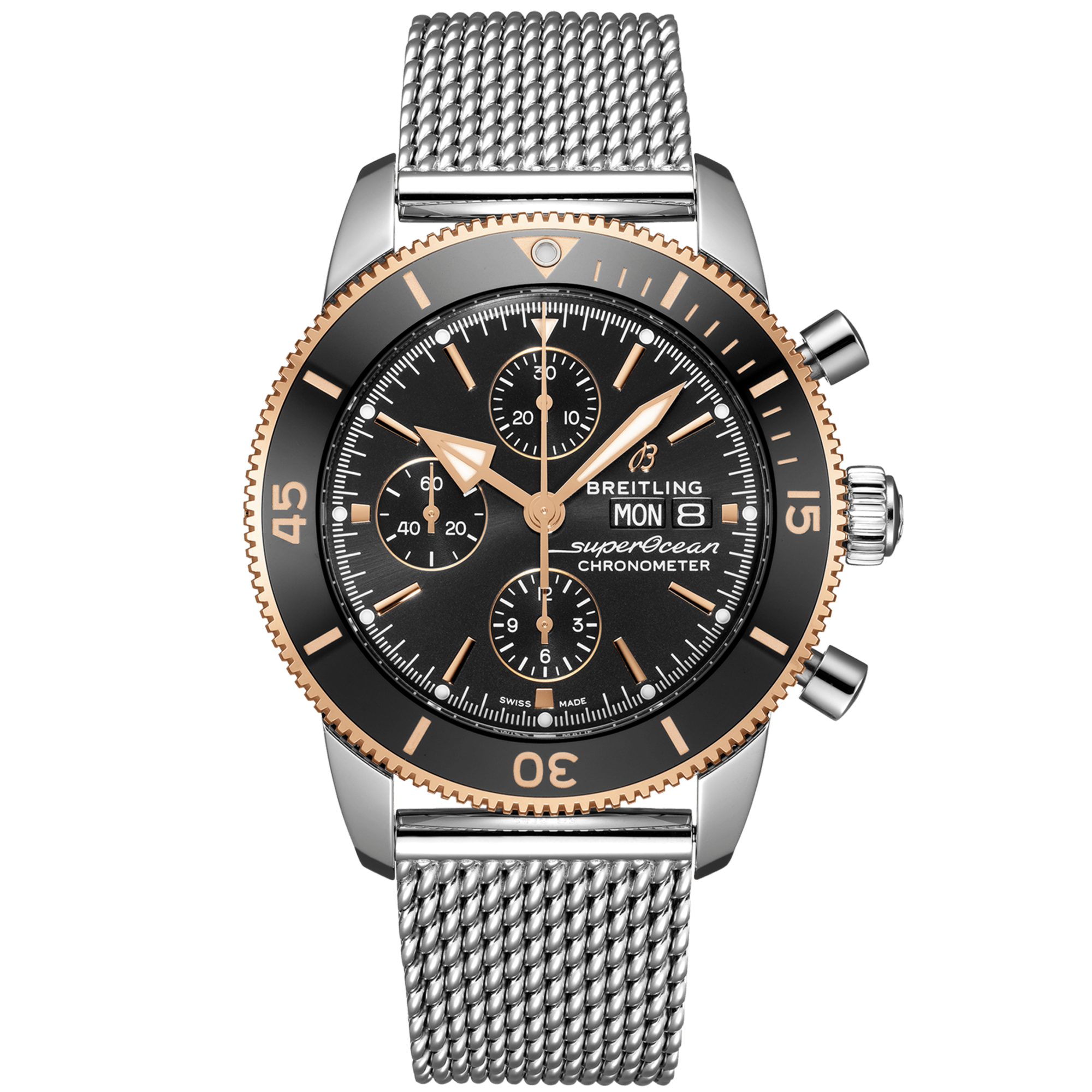 Superocean Heritage Chronograph 44mm Two-Tone Black Dial Bracelet Watch