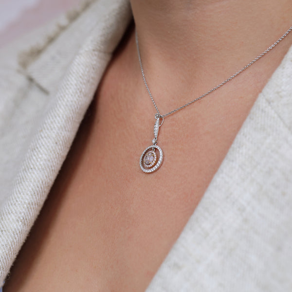 Berry's 18ct White & Rose Gold Pink Diamond Pendant with Double Diamond Surround - Berry's Jewellers