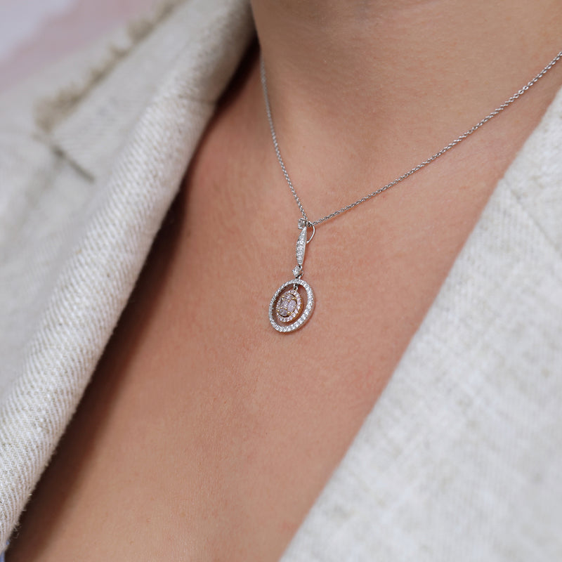 Berry's 18ct White & Rose Gold Pink Diamond Pendant with Double Diamond Surround - Berry's Jewellers