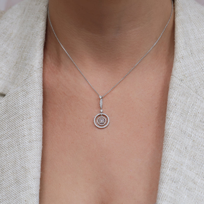 Berry's 18ct White & Rose Gold Pink Diamond Pendant with Double Diamond Surround - Berry's Jewellers