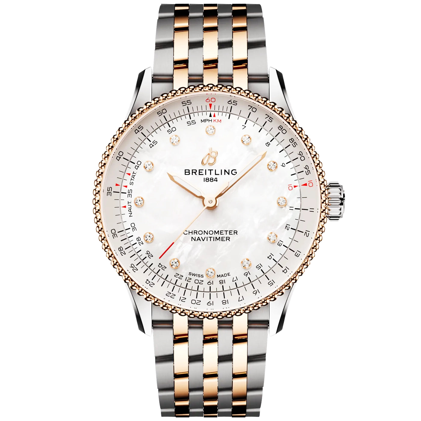 Navitimer 36mm Two-Tone Mother of Pearl Diamond Dial Bracelet Watch