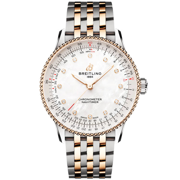 Navitimer 36mm Two-Tone Mother of Pearl Diamond Dial Bracelet Watch