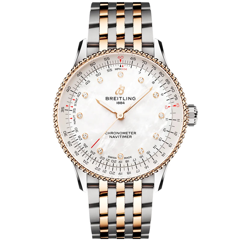 Navitimer 36mm Two-Tone Mother of Pearl Diamond Dial Bracelet Watch