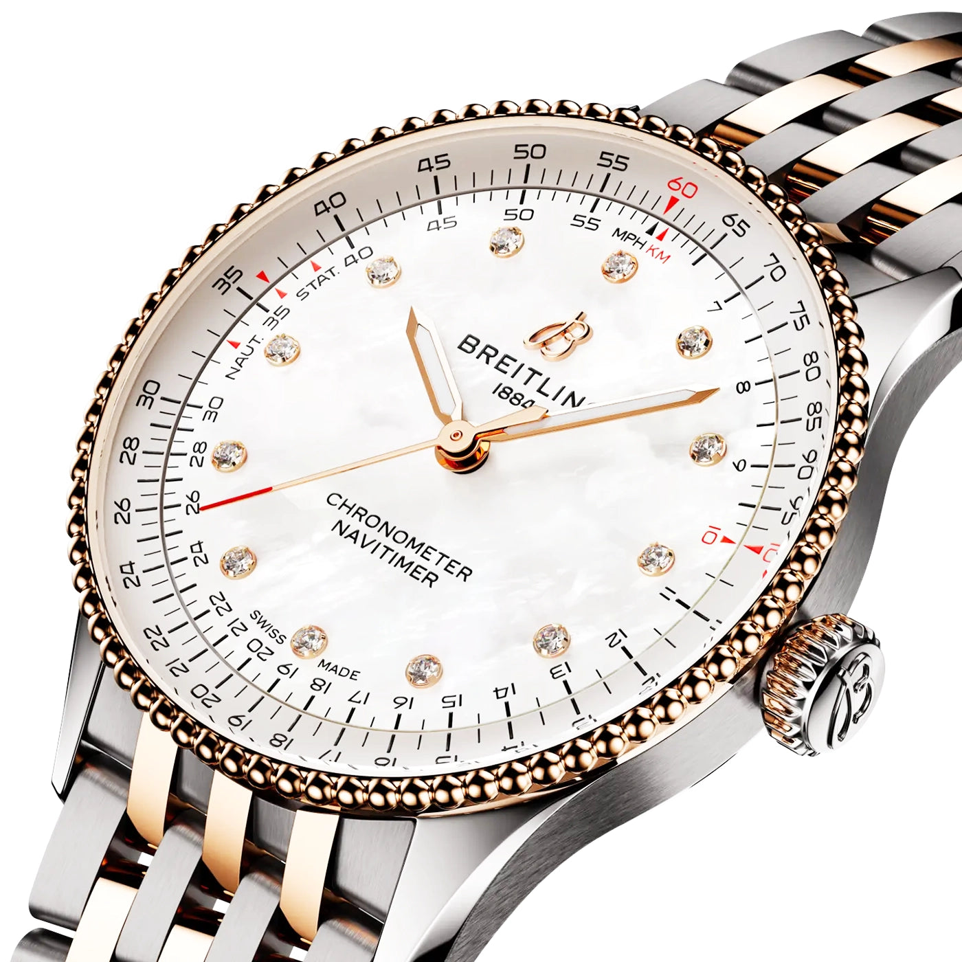 Navitimer 36mm Two-Tone Mother of Pearl Diamond Dial Bracelet Watch