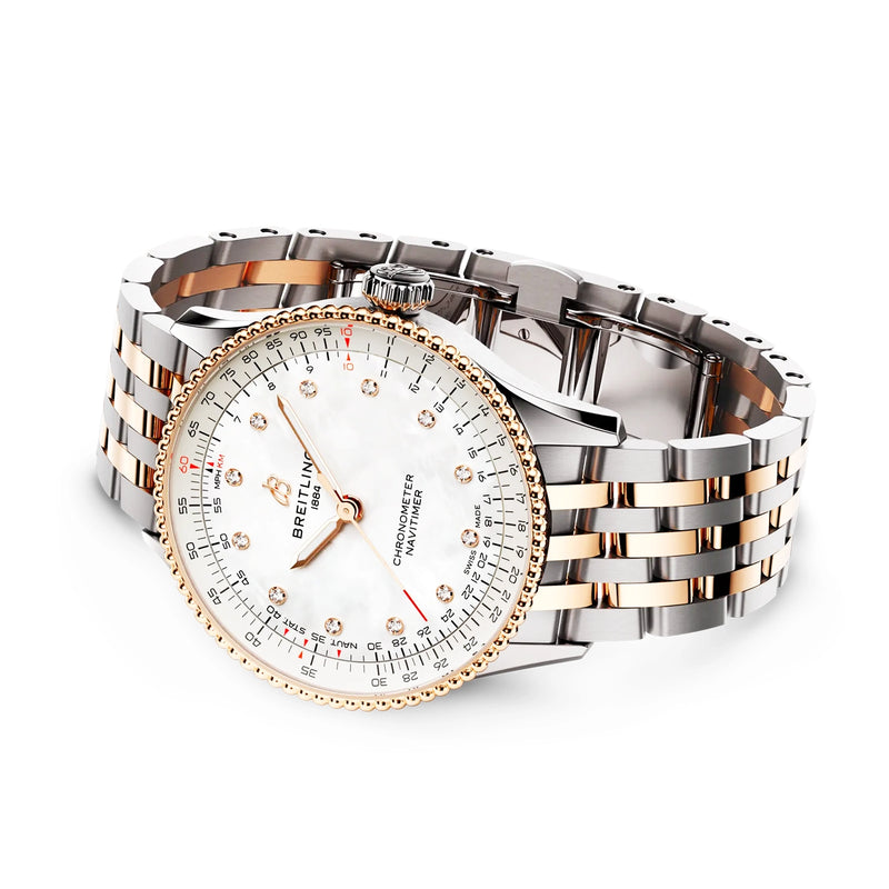 Navitimer 36mm Two-Tone Mother of Pearl Diamond Dial Bracelet Watch