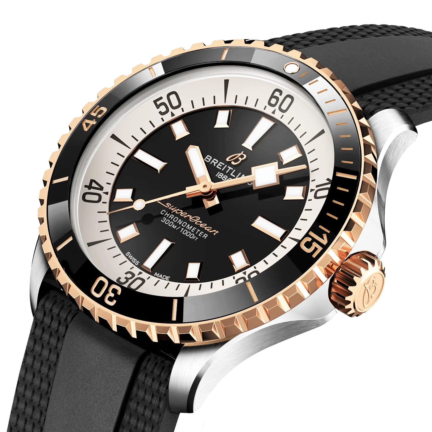 Breitling Superocean 42mm Steel & 18ct Rose Gold Rubber Strap Watch - Berry's Jewellers