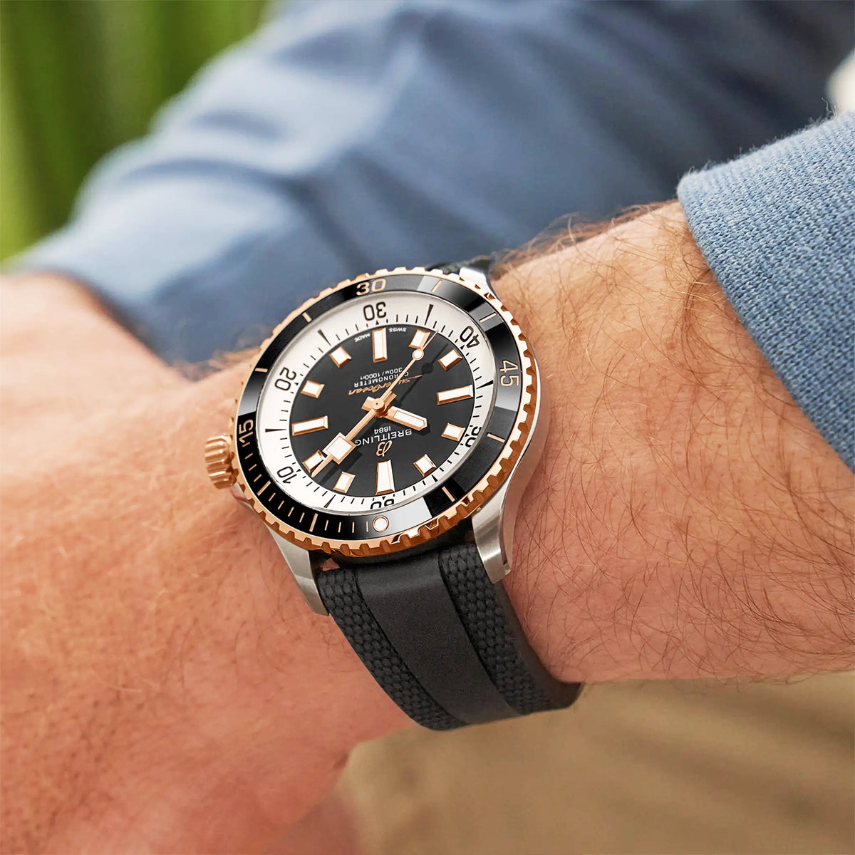 Breitling Superocean 42mm Steel & 18ct Rose Gold Rubber Strap Watch - Berry's Jewellers