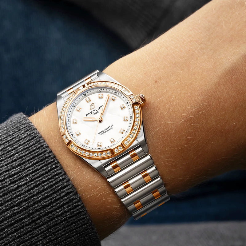Chronomat 28mm Two-Tone Mother of Pearl Diamond Dial Watch