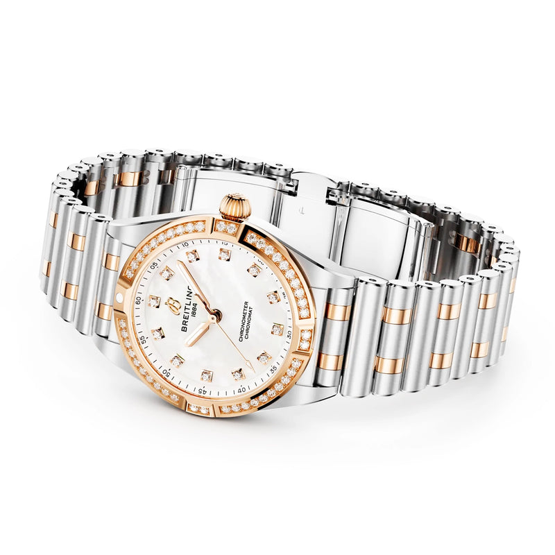 Chronomat 28mm Two-Tone Mother of Pearl Diamond Dial Watch